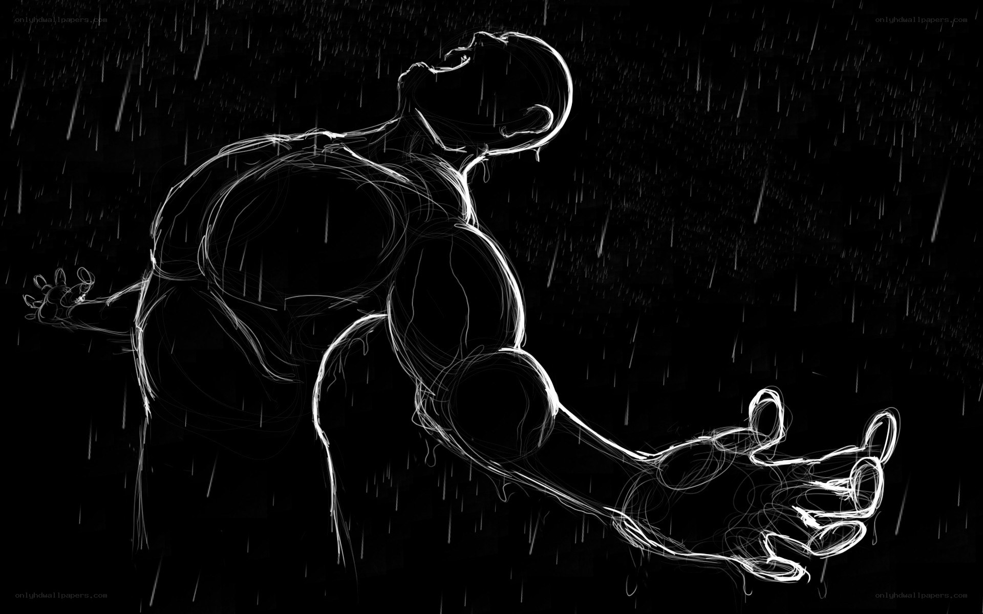person in rain drawing