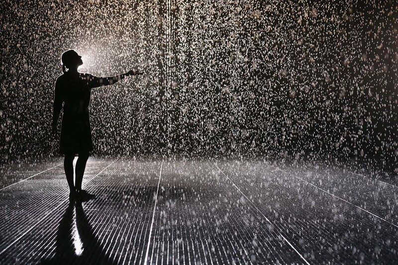 Person in rain installation