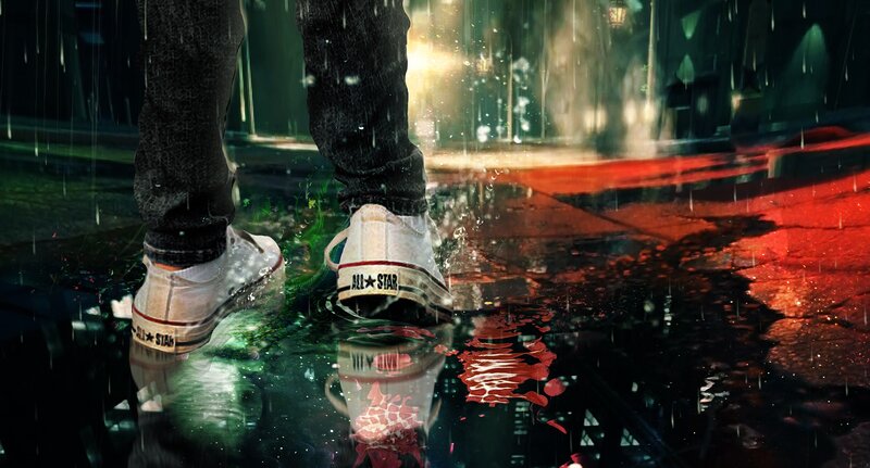 Person in Rain Puddle