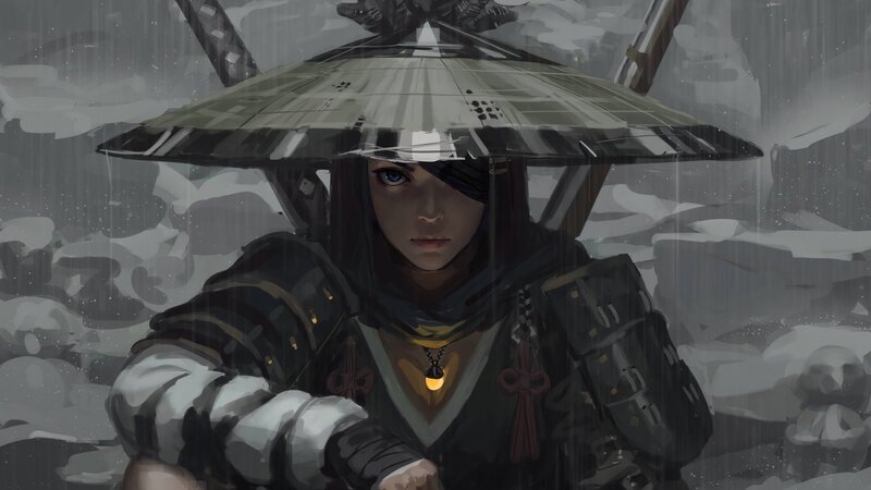 Person in Rain with Hat — Gray