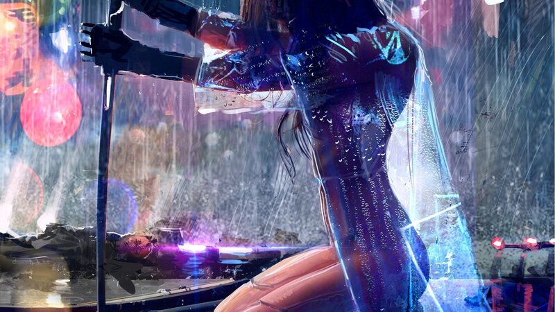 Person in Rain with Weapon