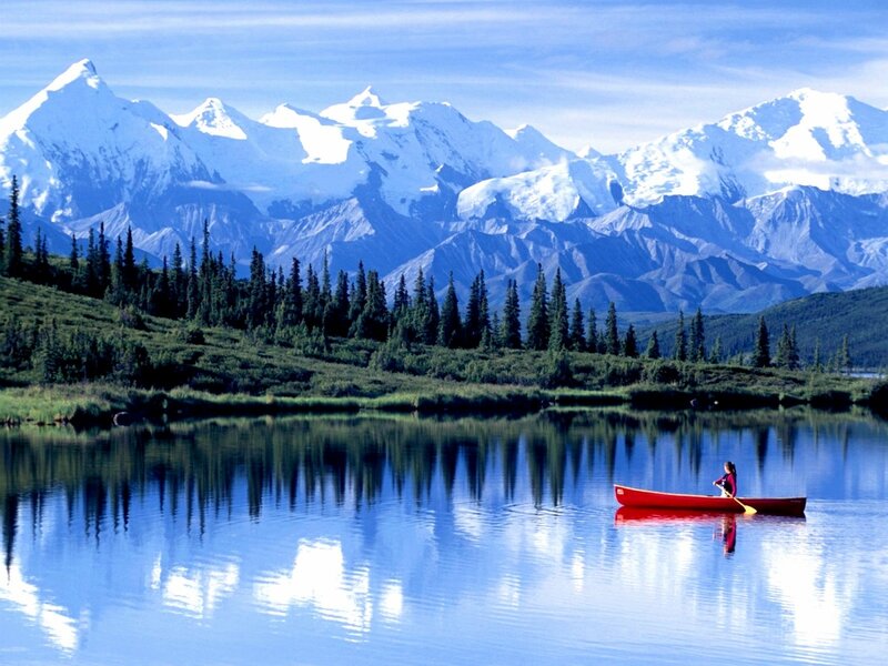 Person in Red Canoe — Blue, Serene