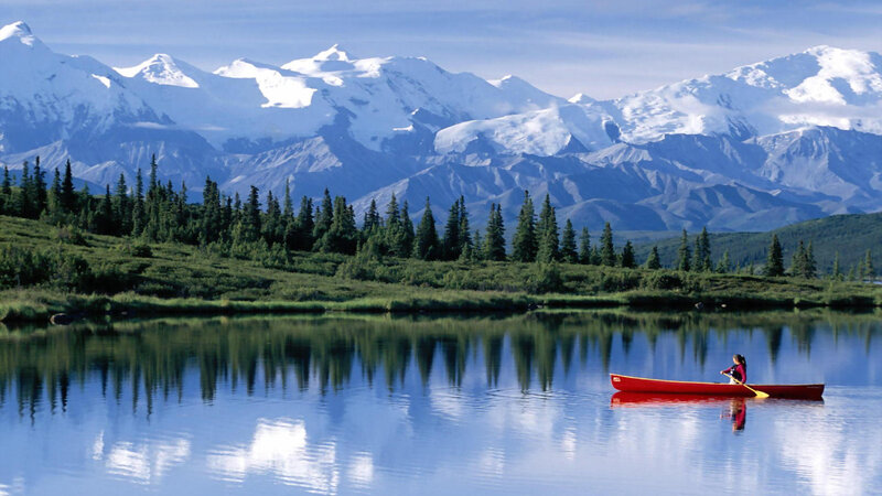 Person in Red Canoe — Blue