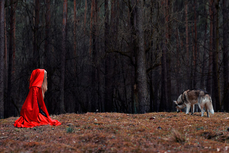 Person in Red Cloak — Dramatic, Autumn, Photograph