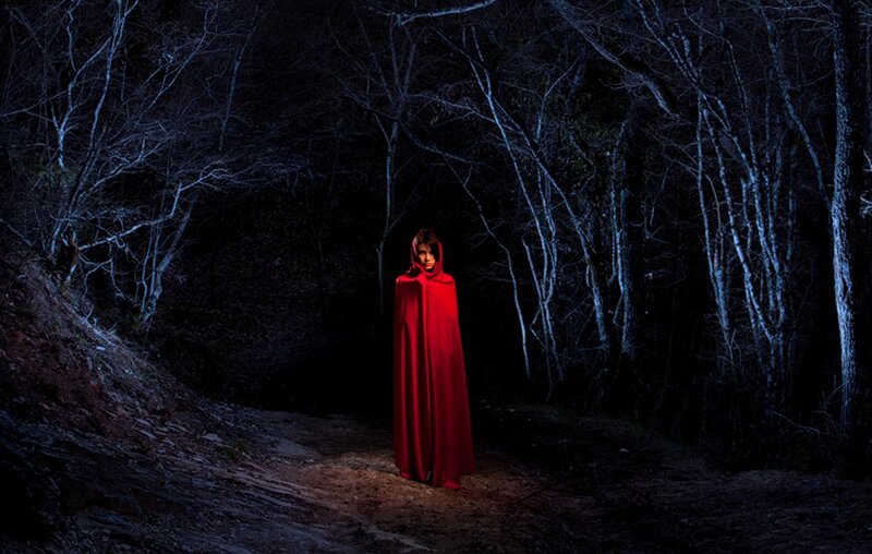 Person in Red Cloak — Dramatic, Night, Photograph