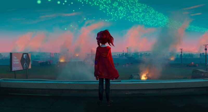 Person in Red Cloak — Dramatic, Sunset, Anime