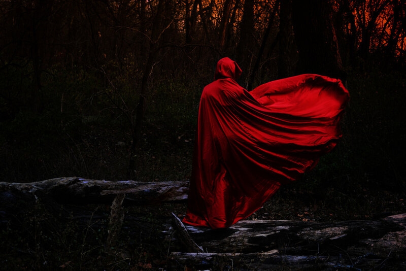 Person in Red Cloak — Dramatic, Sunset