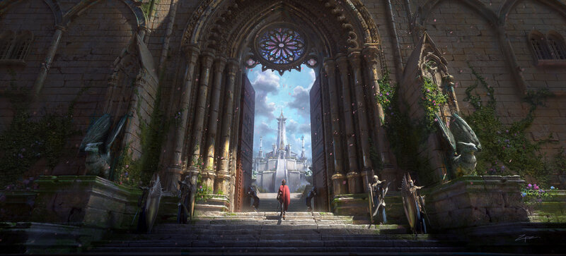 Person in Red Cloak — Gray, Dramatic, Afternoon