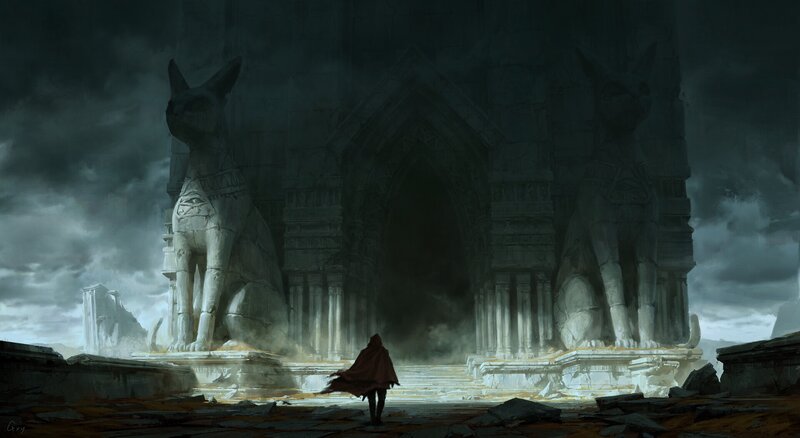 Person in Red Cloak — Gray, Dramatic, Night