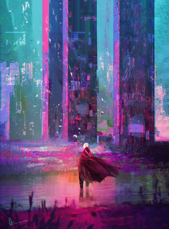 Person in Red Cloak — Purple, Dramatic