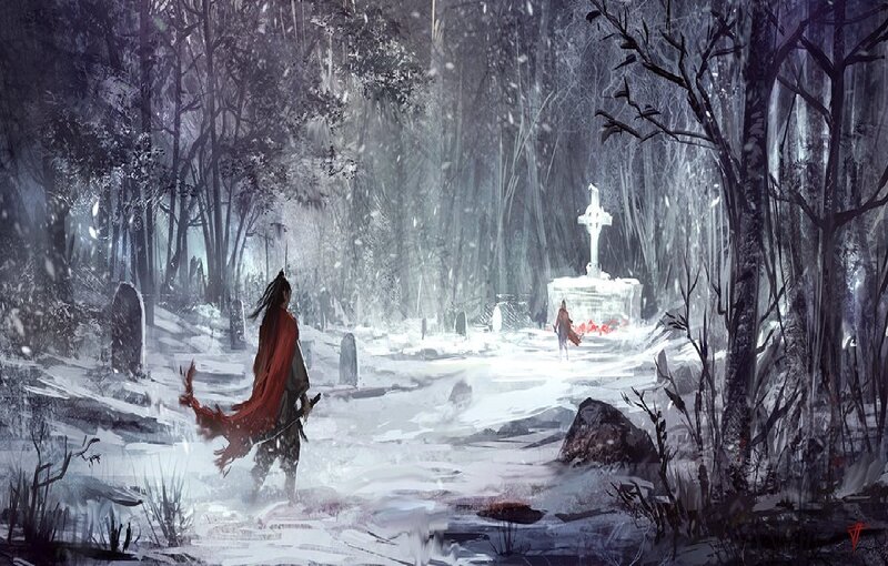 Person in Red Cloak — White, Dramatic