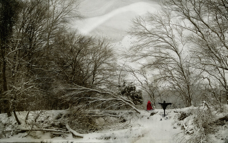 Person in Red Cloak — White