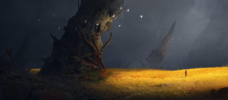 Person in Red Cloak — Yellow, Dramatic