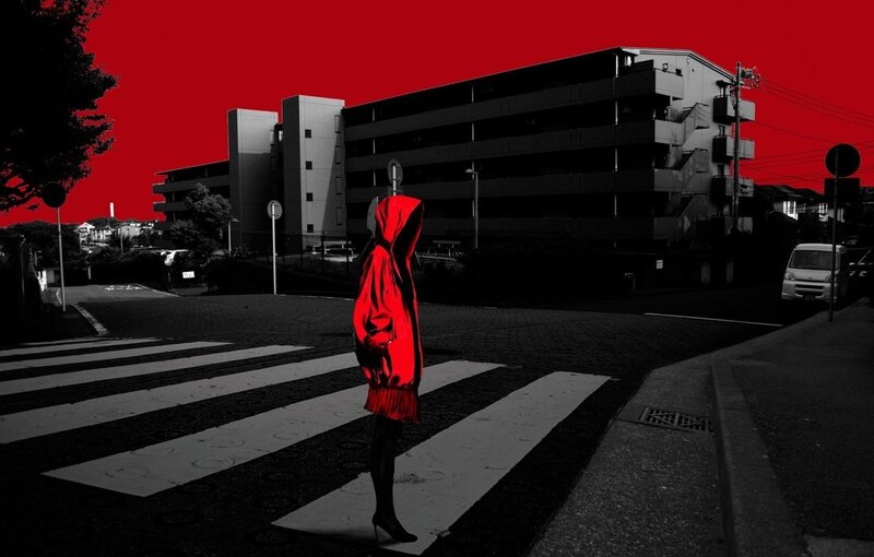Person in Red Coat — Dramatic, Night, Photograph