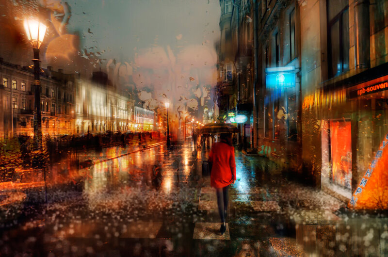 Person in Red Coat — Dramatic, Night