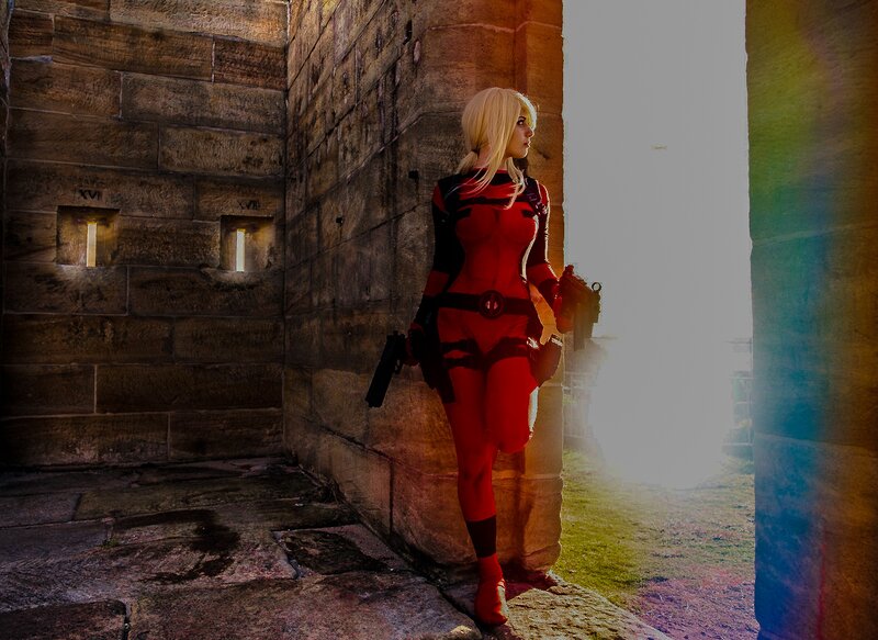 Person in Red Costume — Dramatic, Afternoon, Photograph