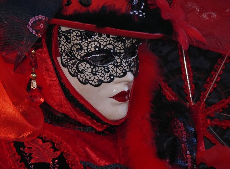 Person in Red Costume — Dramatic, Photograph