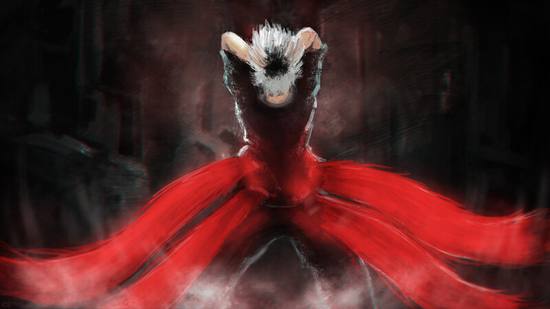 Person in Red Dress — Dramatic, Digital Art, Red Dress