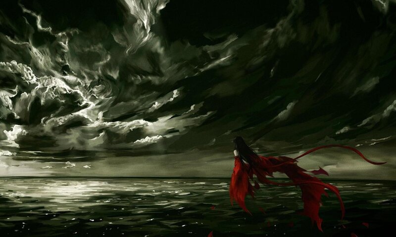 Person in Red Dress — Dramatic, Night