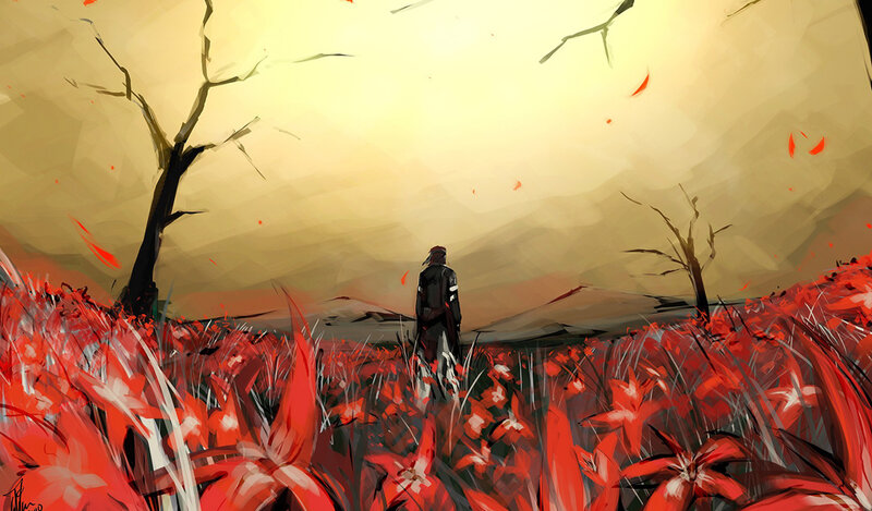 Person in Red Field — Dramatic, Sunset, Digital Art, Tree