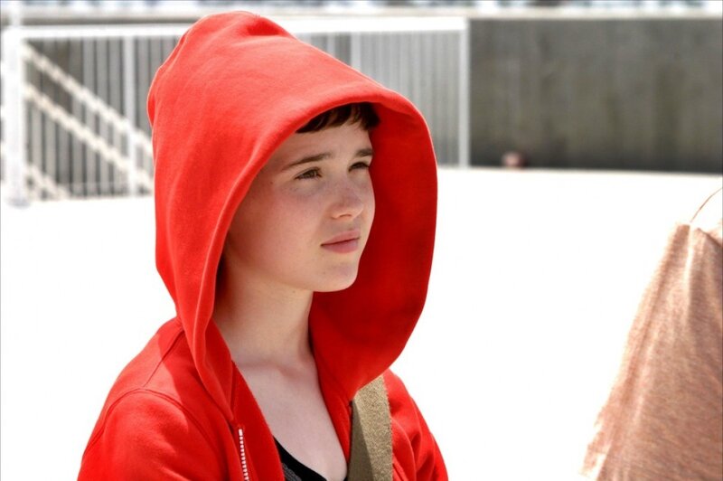 person in red hoodie