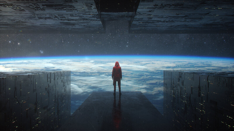 Person in Red Hoodie — Dramatic, Night