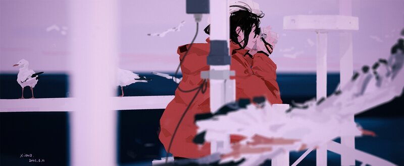 Person in Red Jacket — Purple