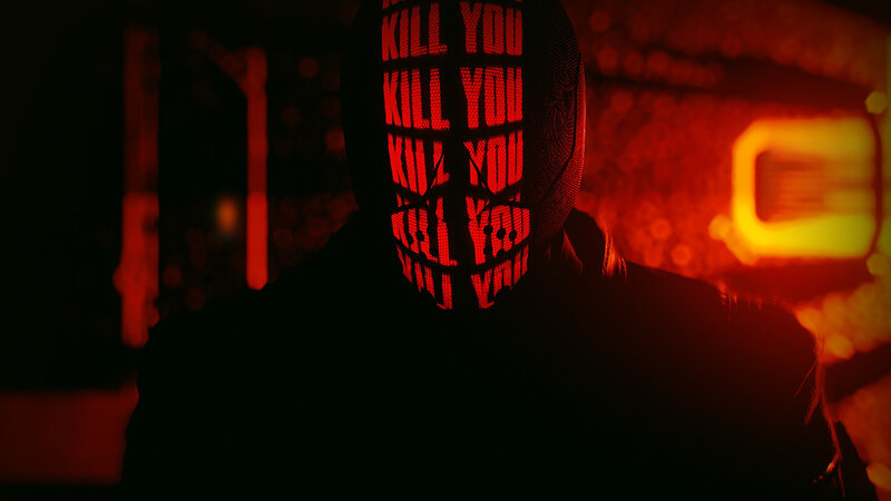 Person in Red-lit Mask