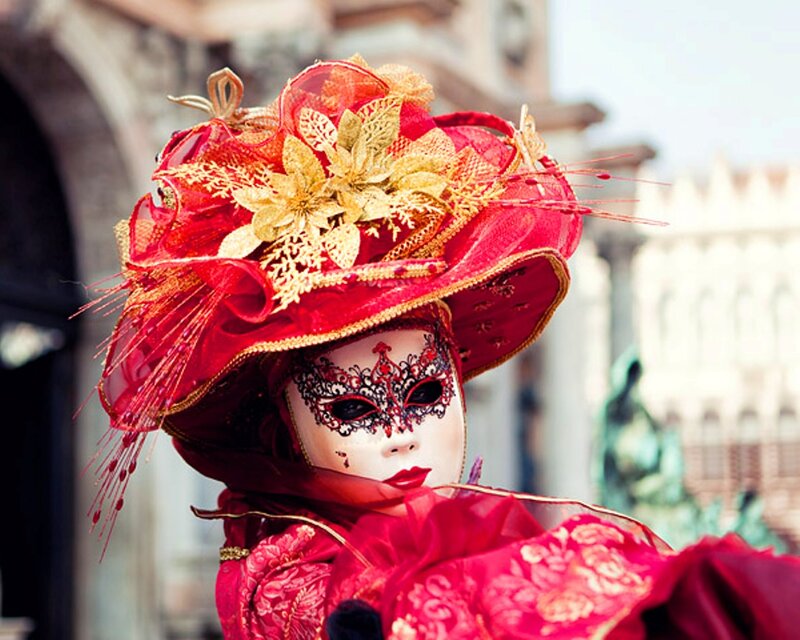 Person in Red Mask — Dramatic, Afternoon