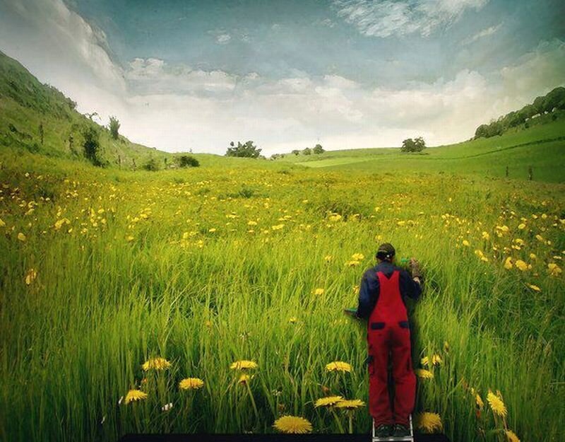 Person in Red Overalls