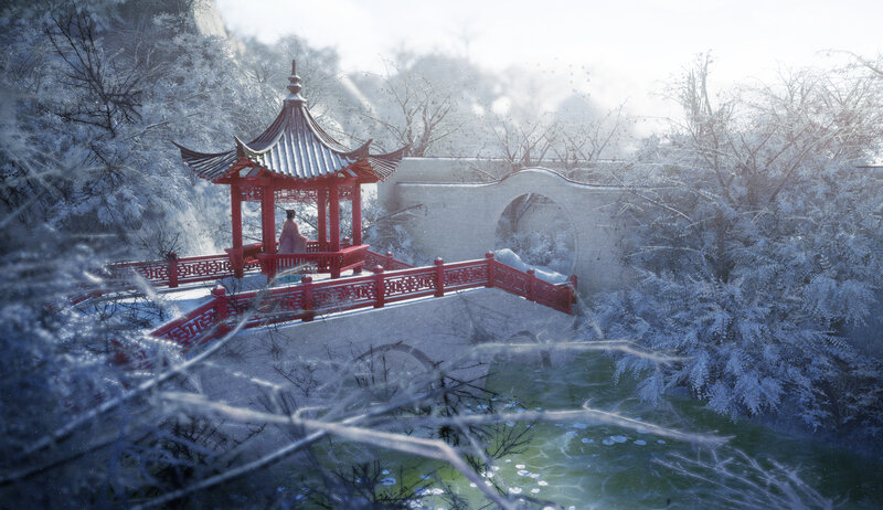 Person in Red Pavilion