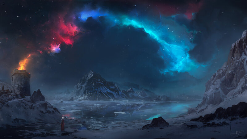 Person in Red Robe — Blue, Dramatic