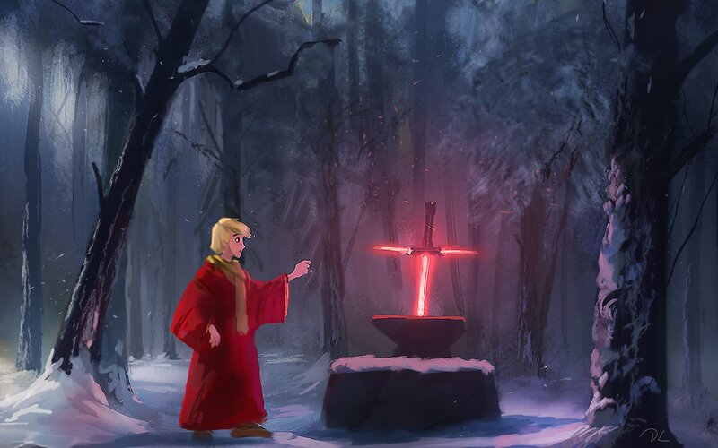 Person in Red Robe — Dramatic, Winter