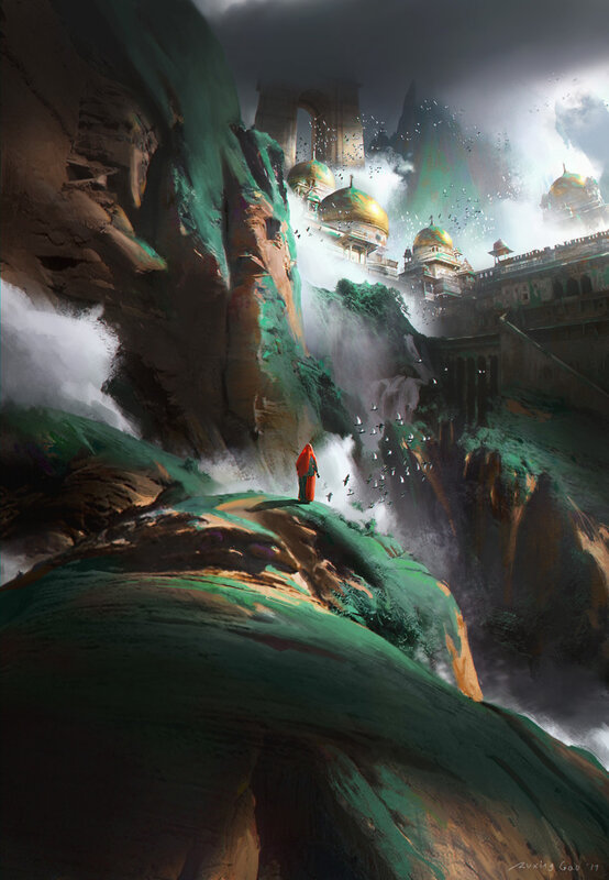 Person in Red Robe — Green, Dramatic