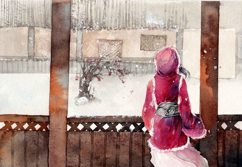 Person in Red Robe — Serene, Winter