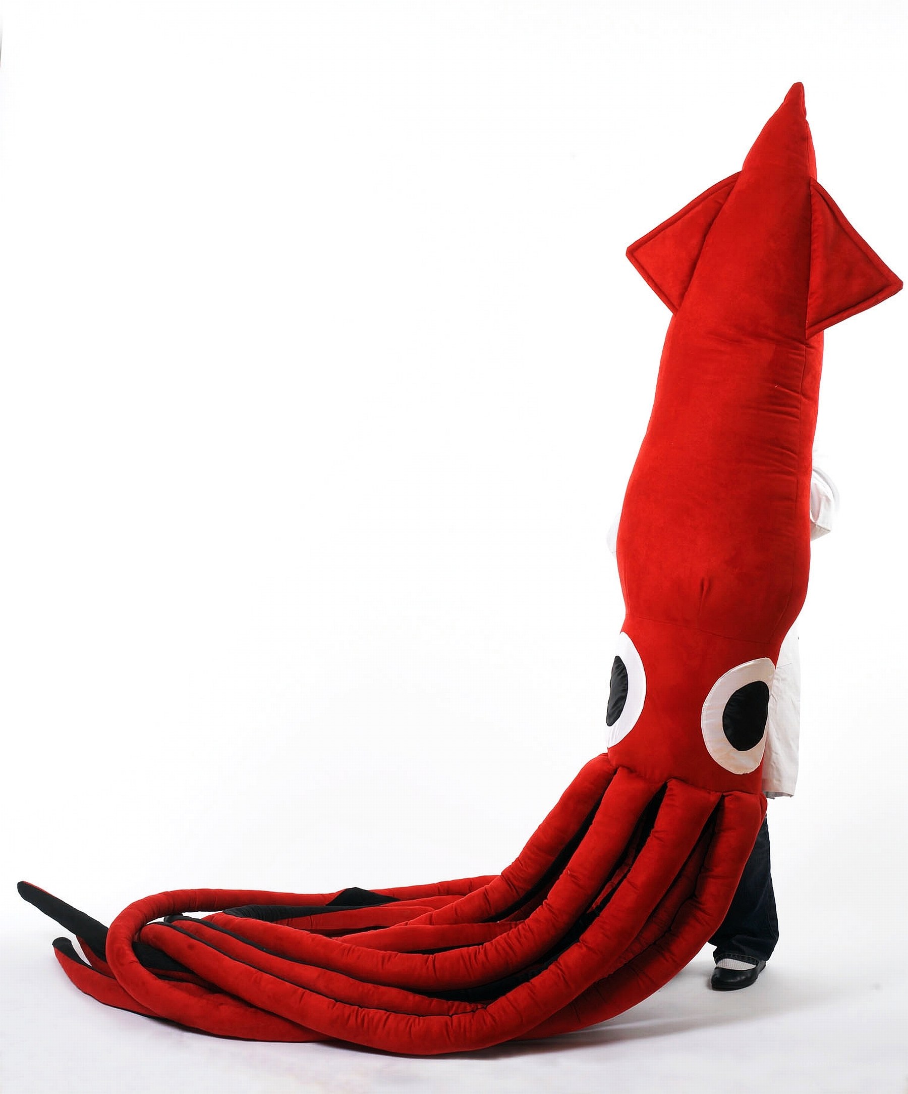 person in red squid costume