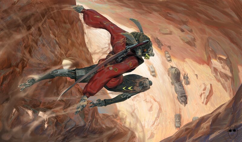 Person in Red Suit Falling — Dramatic