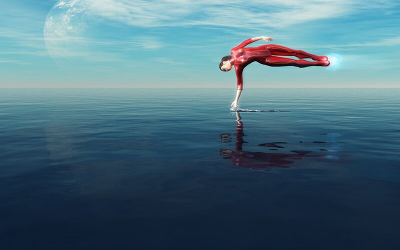 person in red suit on water