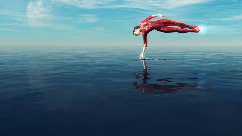 person in red suit on water