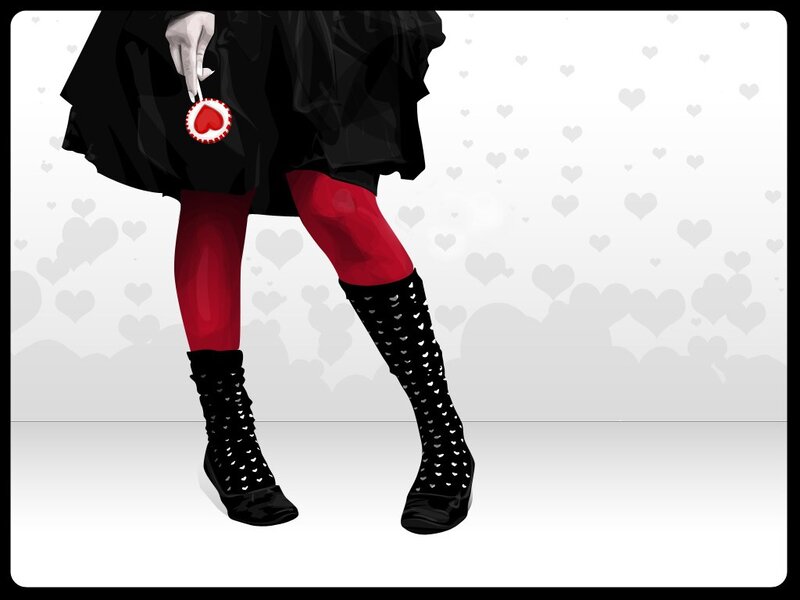 person in red tights and black boots