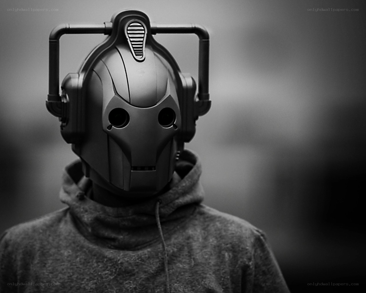 person in robot mask