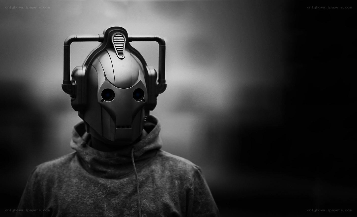 person in robotic mask