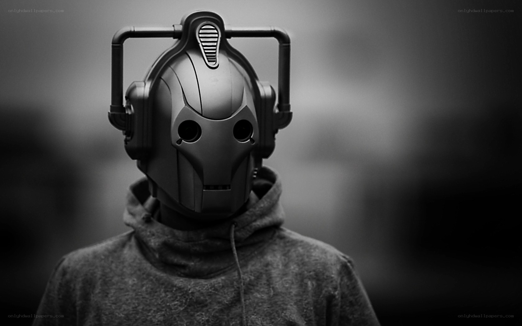 person in robotic mask