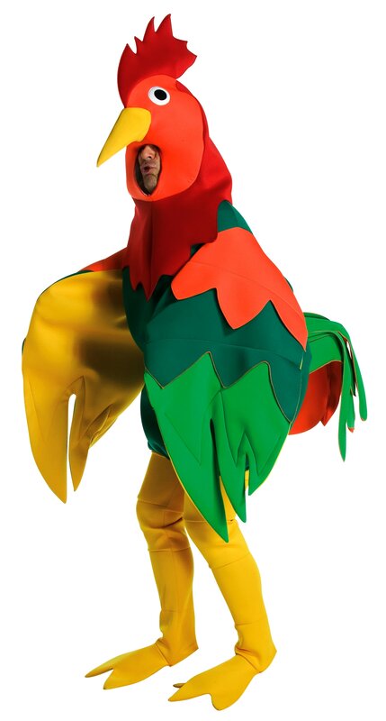 person in rooster costume