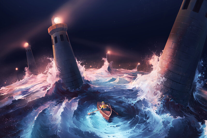 Person in Rowboat — Blue, Dramatic