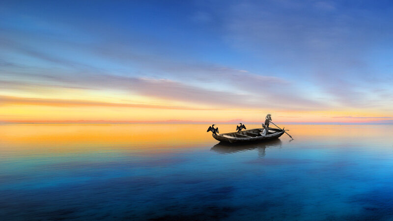 Person in Rowboat — Blue, Serene