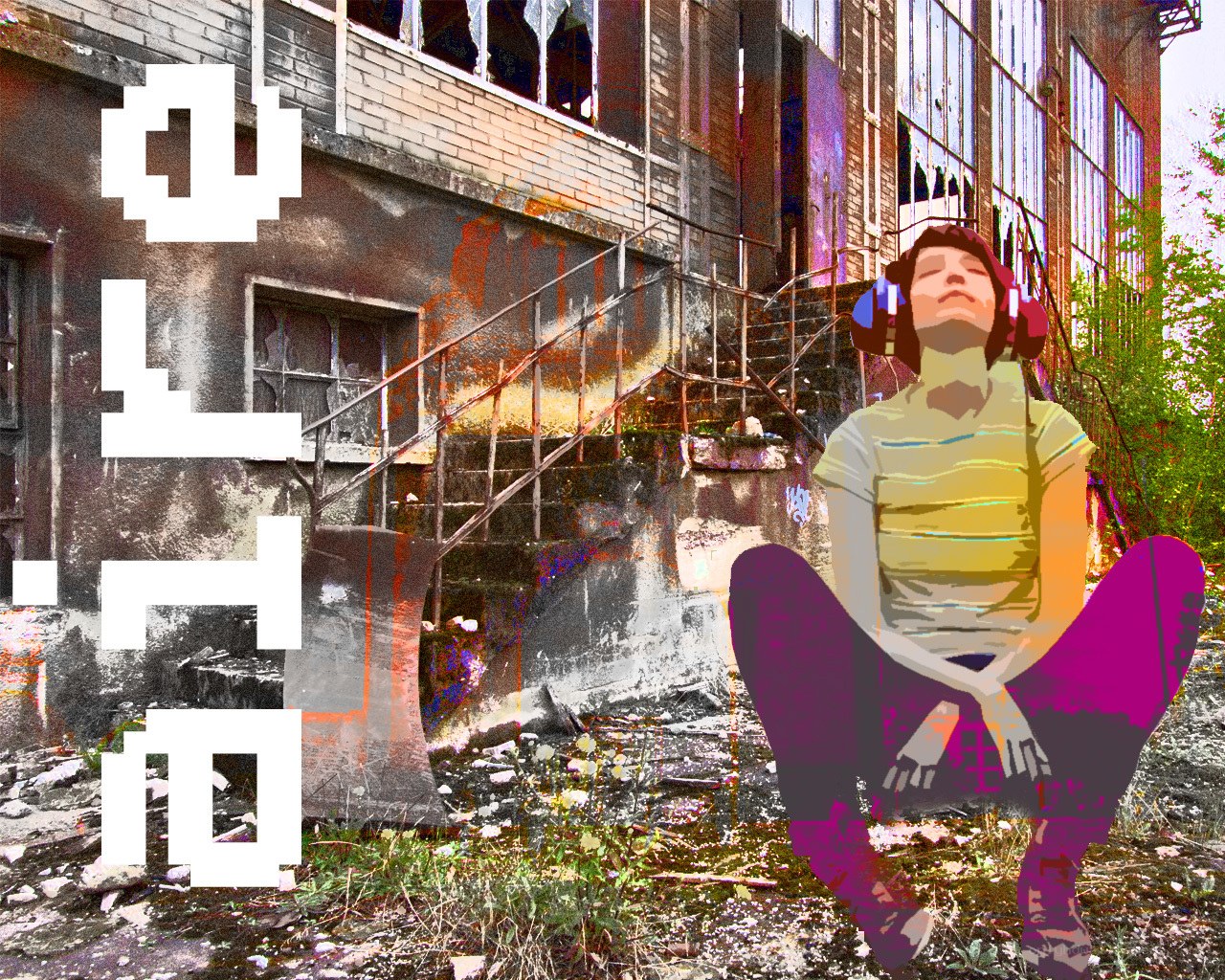 person in ruined building