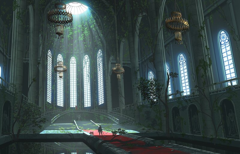 Person in Ruined Cathedral — Gray