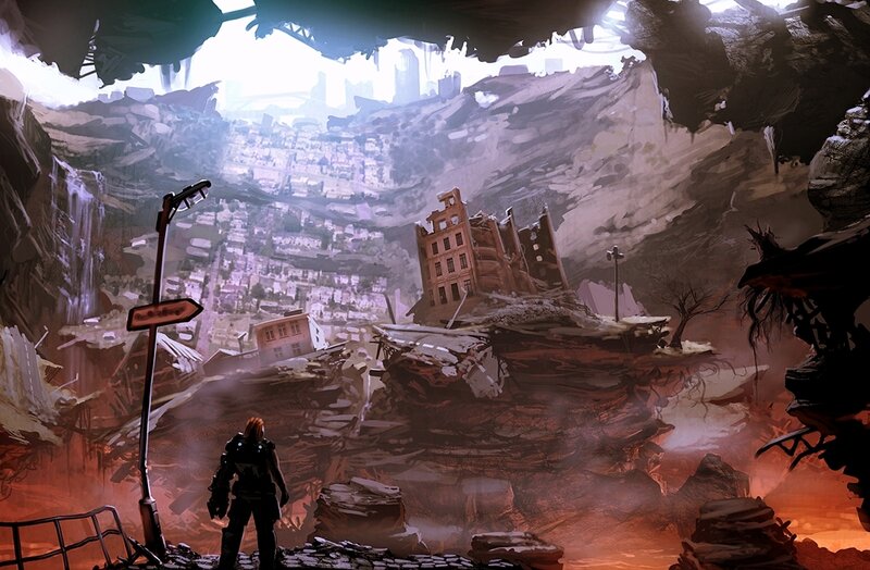 Person in Ruined City — Brown, Dramatic