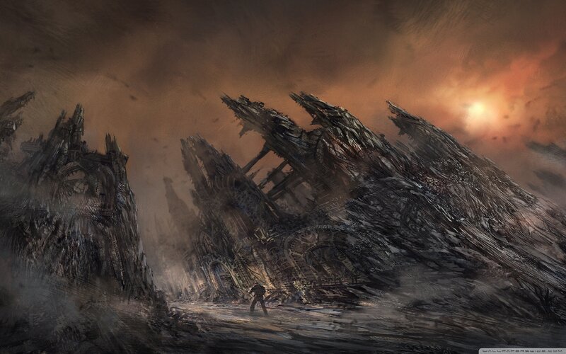 Person in Ruined City — Brown